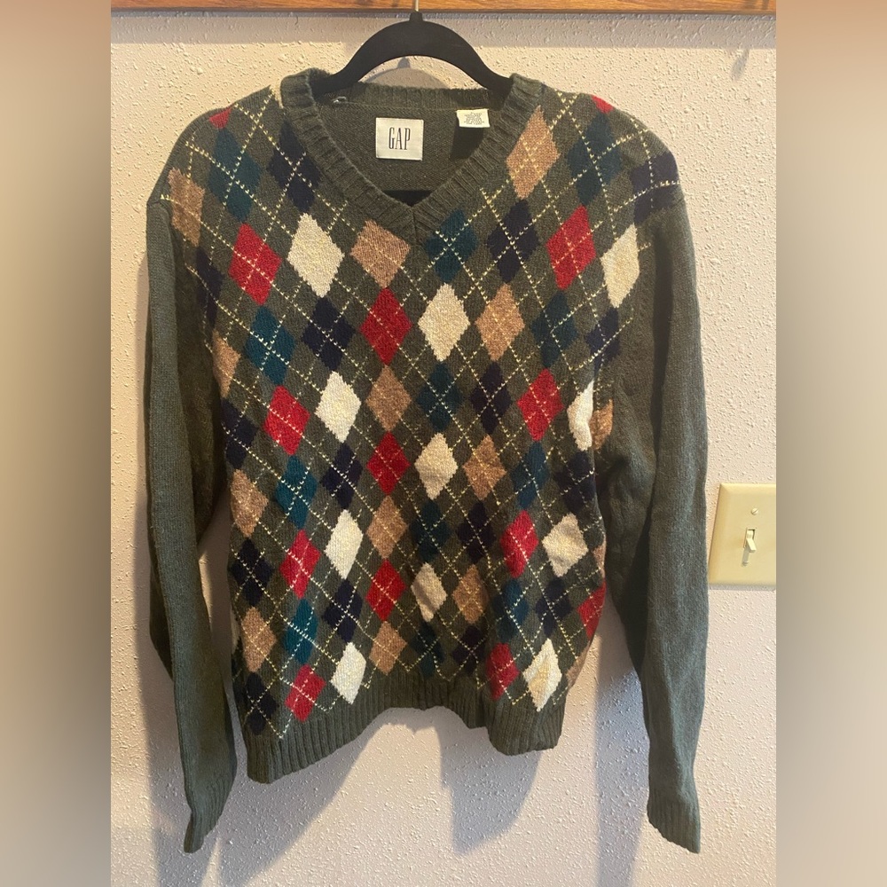 Gap 100% Wool Argyle Sweater